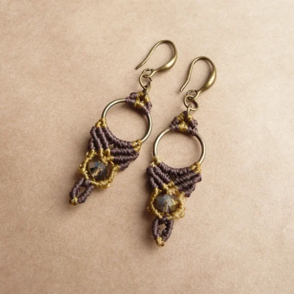 Mustard Macrame Hoop Earrings