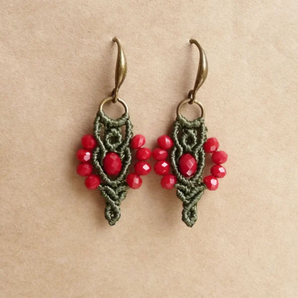 Olive Green Beaded Macrame Earrings