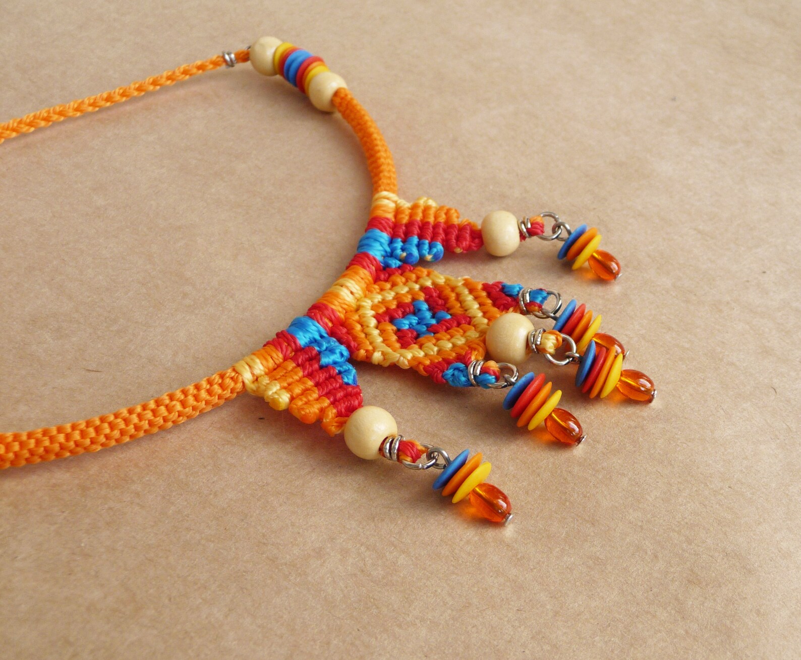 Handwoven Burnt Orange Macrame Necklace - Women Jewelry Orange Rope Necklace: Handmade Macrame Fiber Jewelry - Etsy main image 2