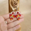 Red and Yellow Macrame Hoop Earrings