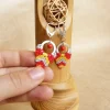 Red and Yellow Macrame Hoop Earrings